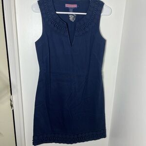 Vineyard Vines Navy Sleeveless Sheath Dress Size 2 Embroidered Trim